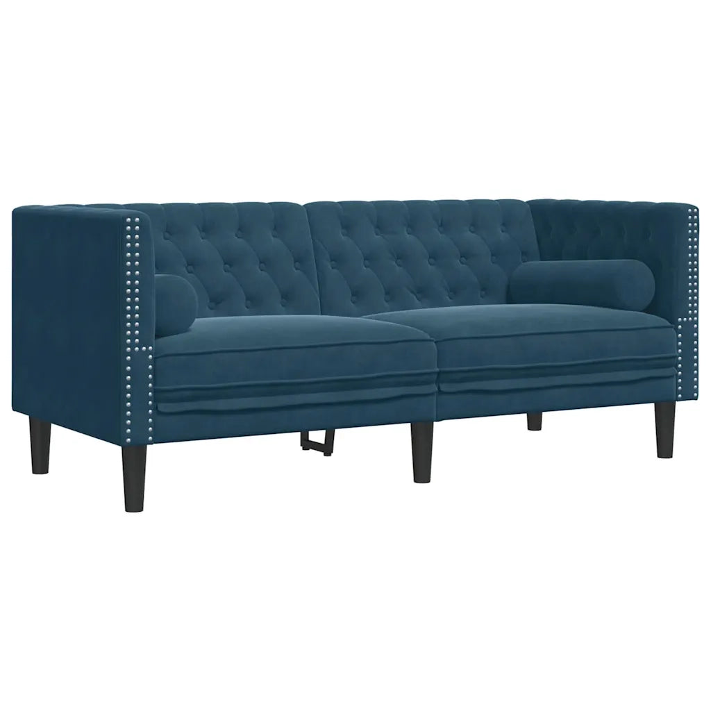 Set Divani Chesterfield 2pz con Cuscini Blu Velluto 3209299