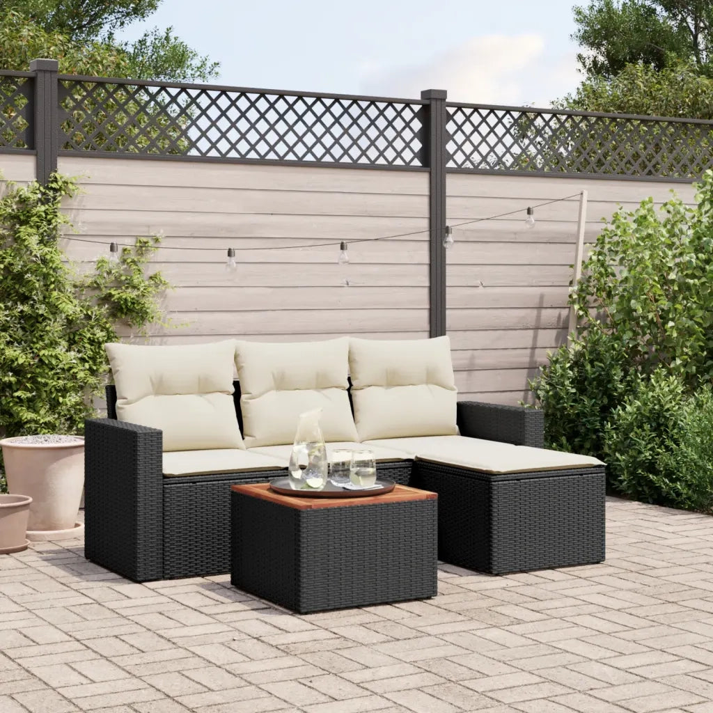 Set Divani da Giardino 5 pz | Set Salotto da Giardino con Cuscini in Polyrattan Nero