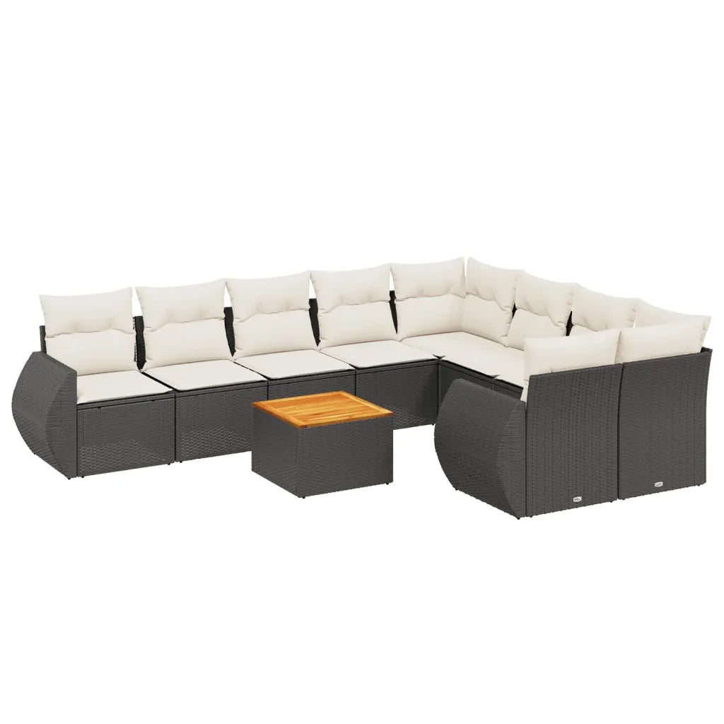 Set Divani da Giardino 10pz con Cuscini in Polyrattan Nero 3257491