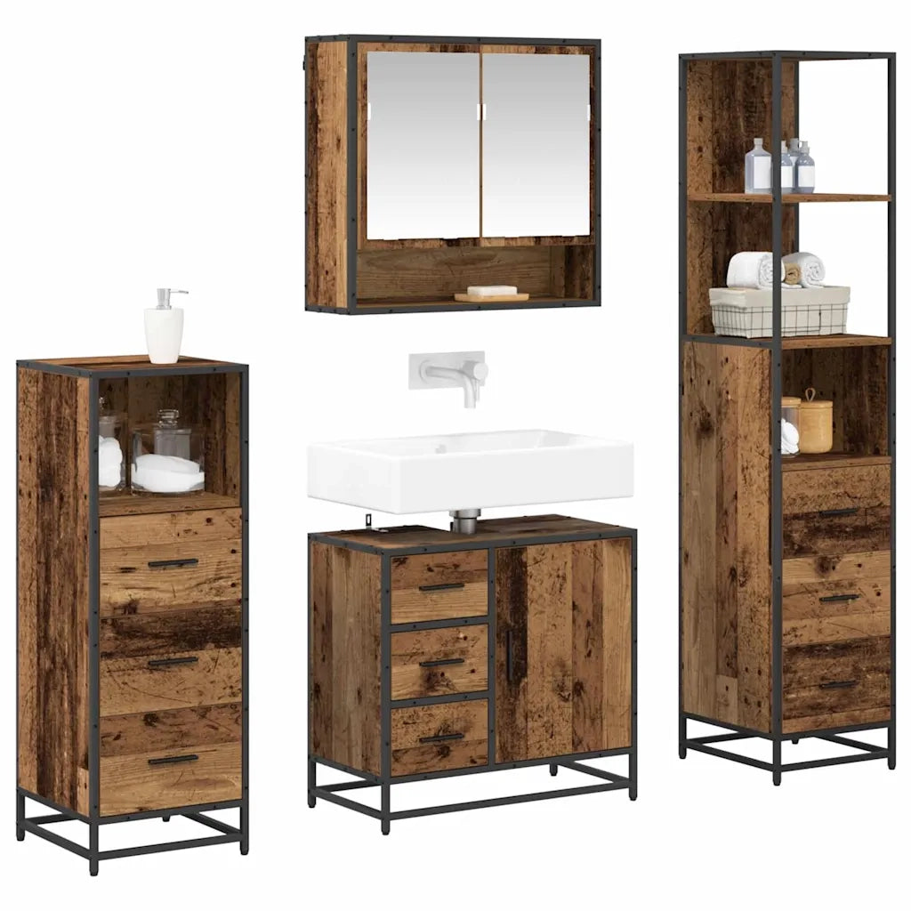 Set di mobili per il bagno con cassetto 4 pcs Legno vecchio