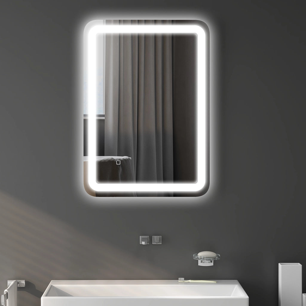 Specchio da Bagno con Luci LED ¨C Minimal ¨C 50x70 cm, Colore Argento, Dimmabile, 3 Luci