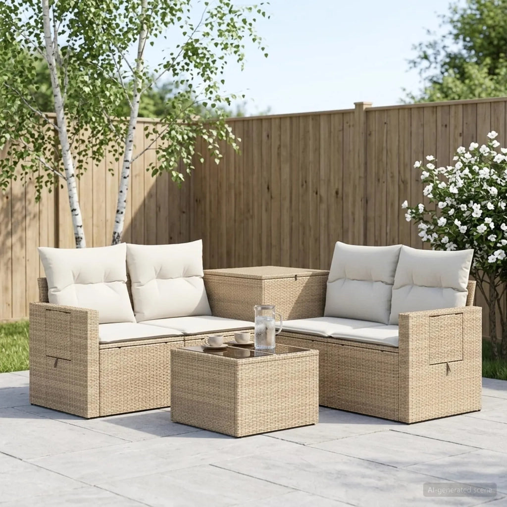 Set di divani 6 pz Beige e Bianco Crema 3447466