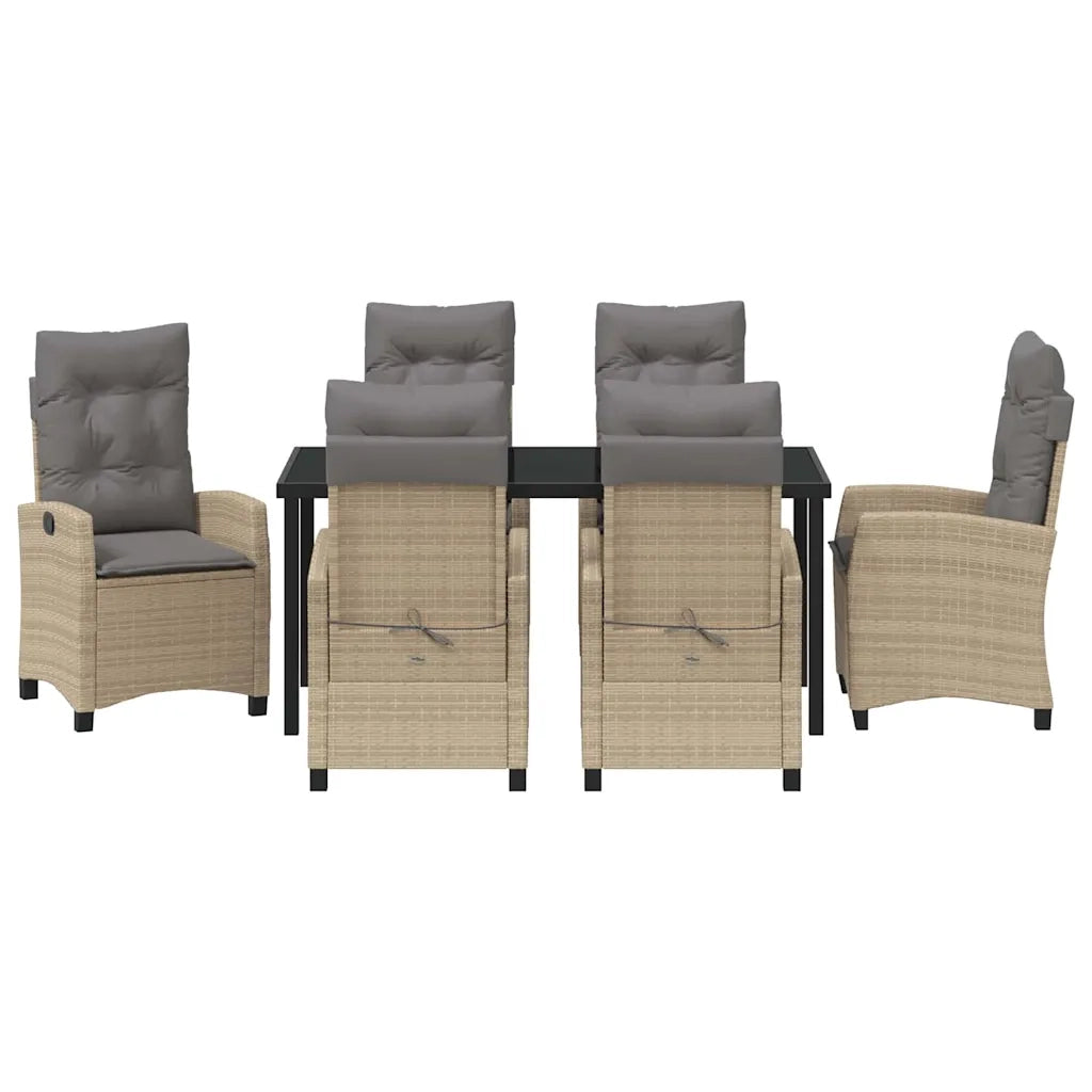 Set da Pranzo per Giardino con cuscino 7 pcs Beige polyrattan