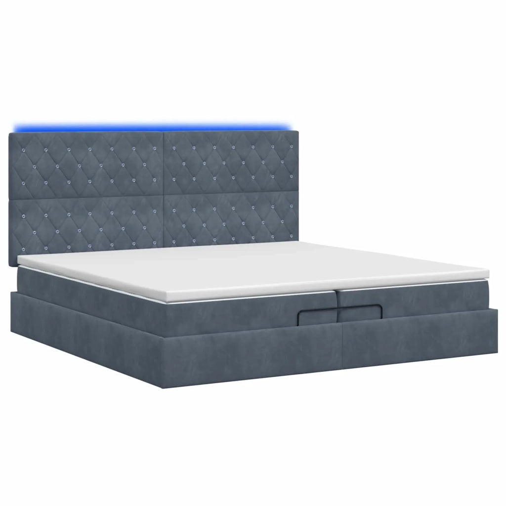 Letto Ottomano con Materasso e LED Grigio Scuro 200 x 200 cm 3458254