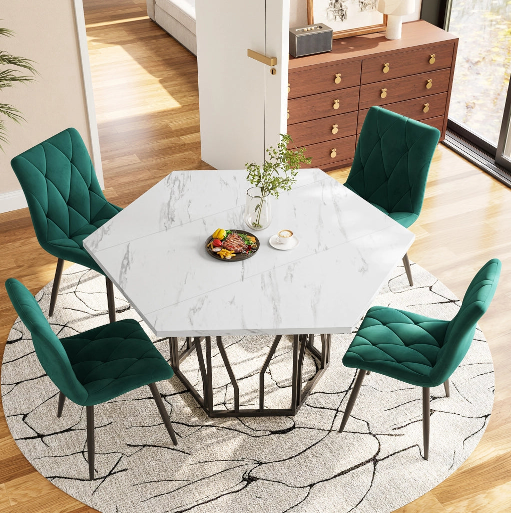 Tavolo da pranzo esagonale 115.5x100x75 cm; MDF e metallo; bianco e nero