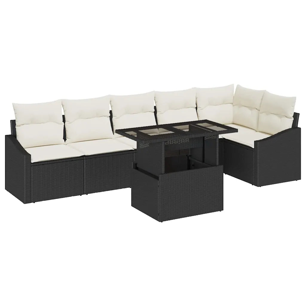 Set Divano da Giardino con cuscino 7 pcs Nero e crema