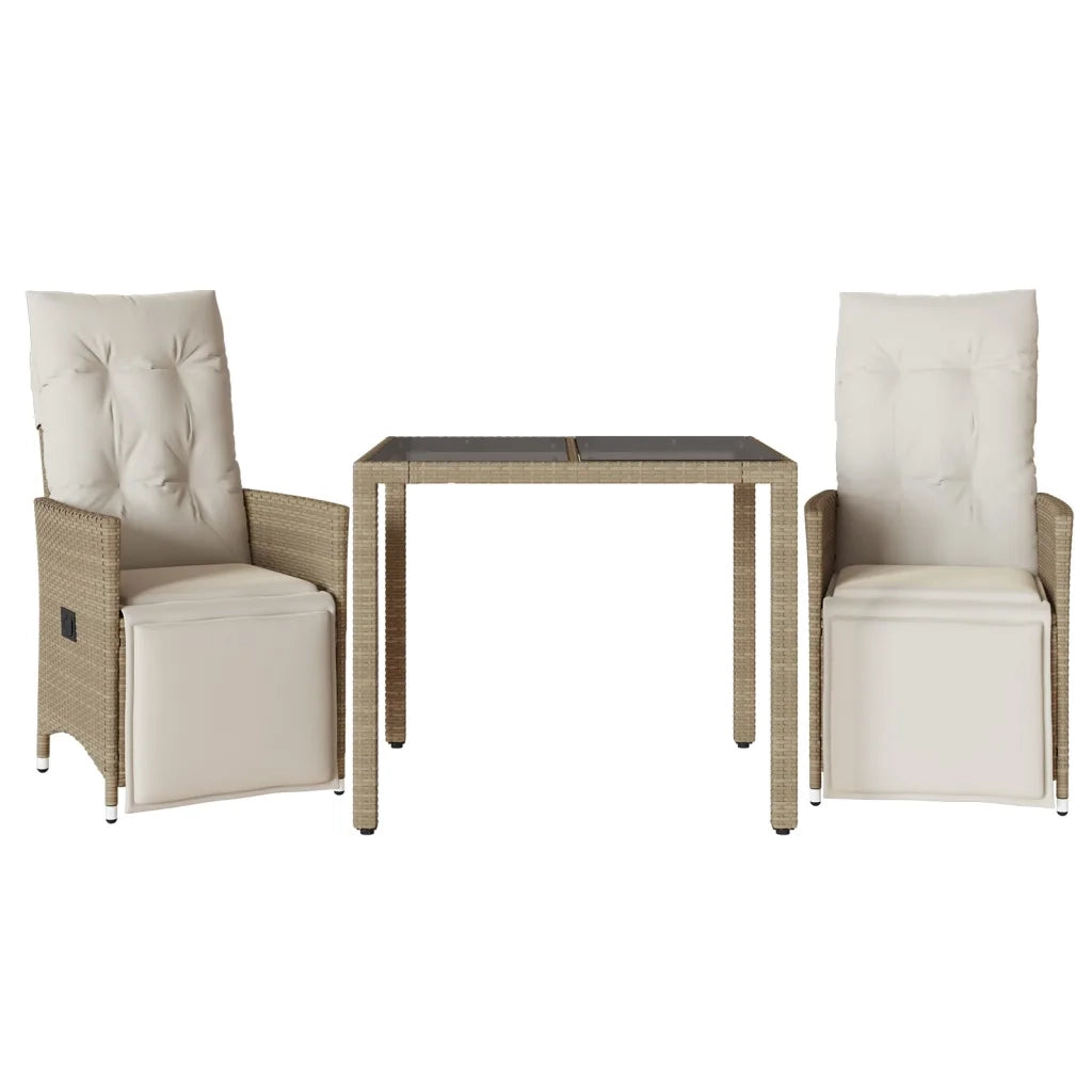Set da Bistrò da Giardino 3 pz con Cuscini Beige in Polyrattan