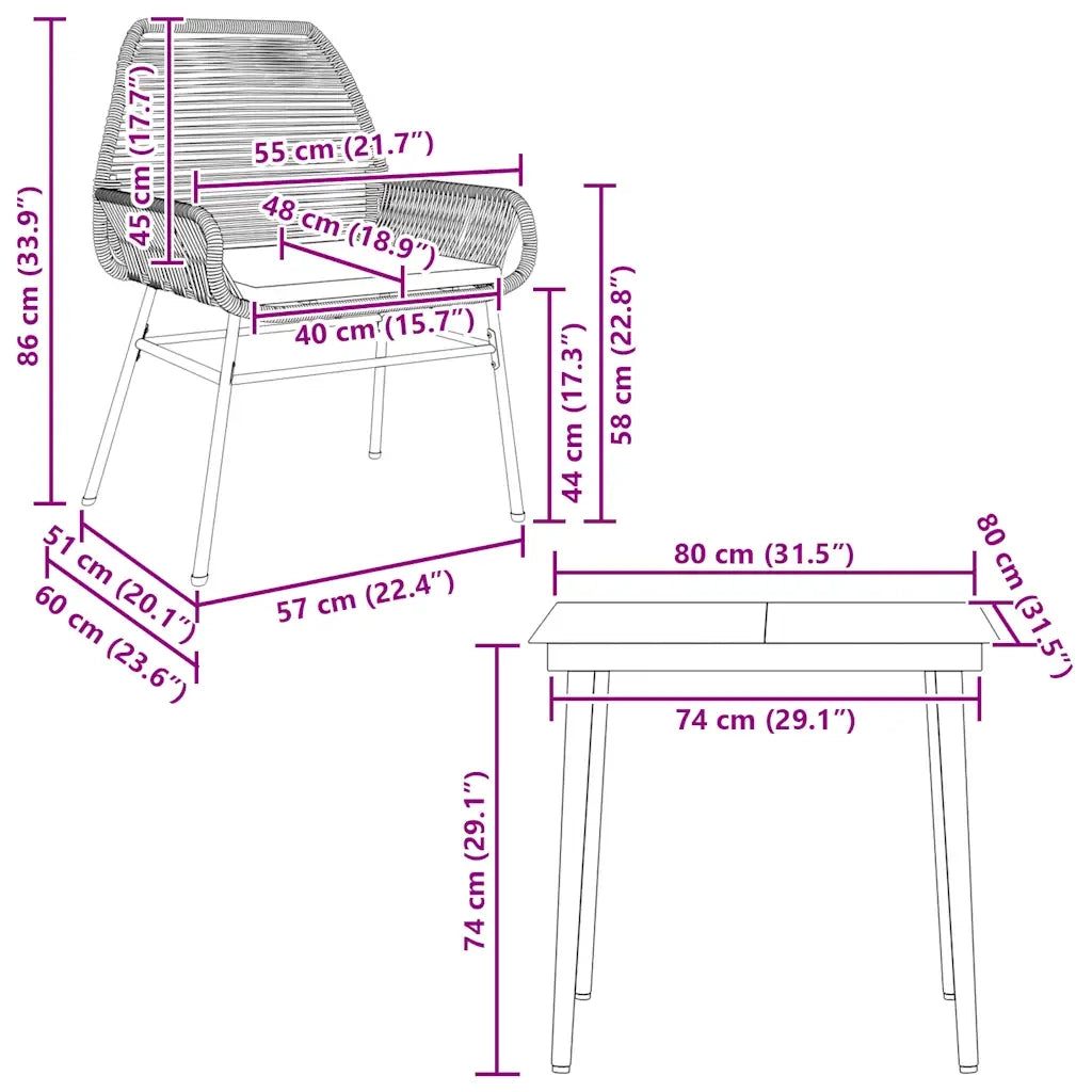 Set da Pranzo da Giardino 3 pz con Cuscini in Polyrattan Vetro 3334478