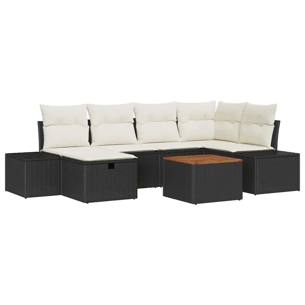 Set Divano da Giardino con cuscino 7 pcs Nero Poly Rattan 3360925