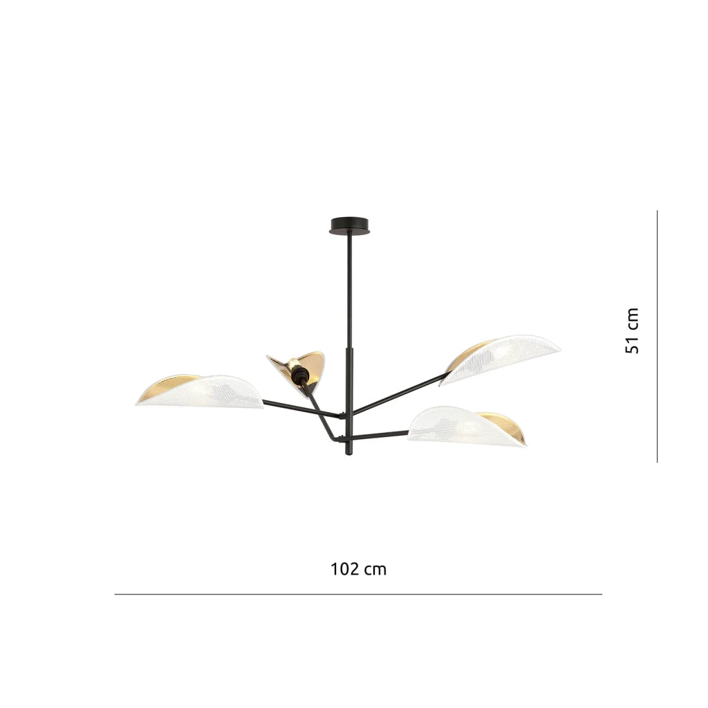 Lampadario 4 Luci Eridano In Acciao Nero E Bianco Oro Con Bracci Mobili