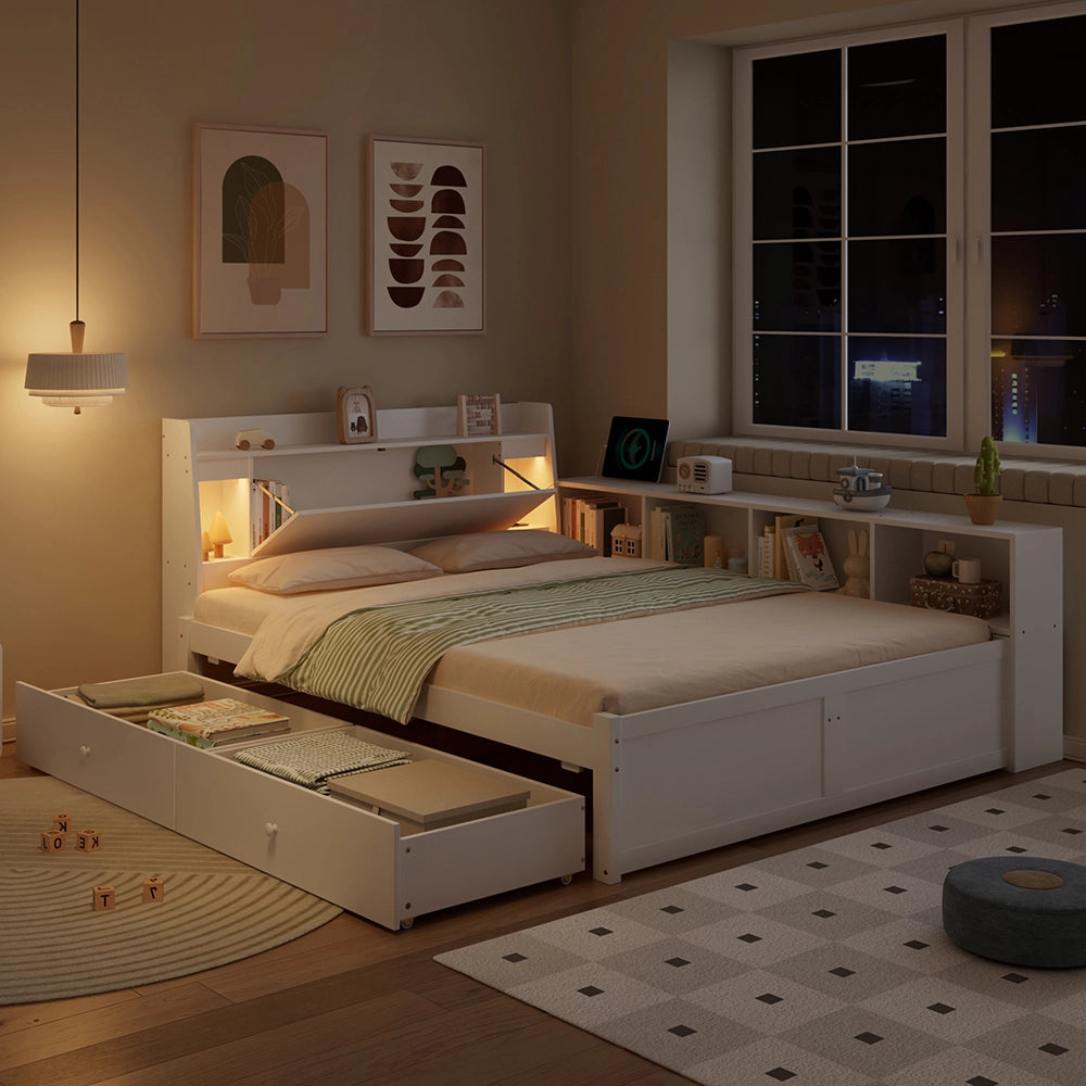 Letto matrimoniale - Xylo - 140x200 cm USB bianco