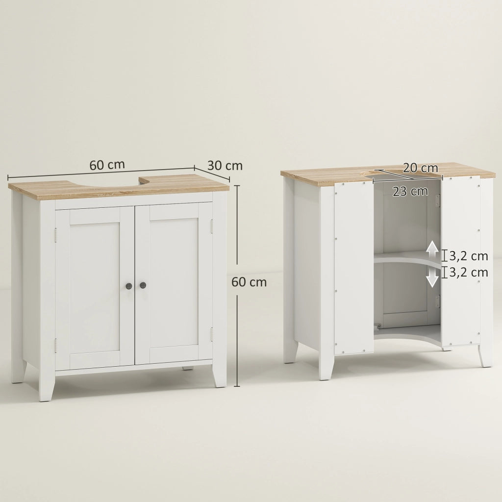 Mobile Sottolavabo con 2 Ante e Ripiano Regolabile ¨C Minimal ¨C 60x30x60 cm Bianco