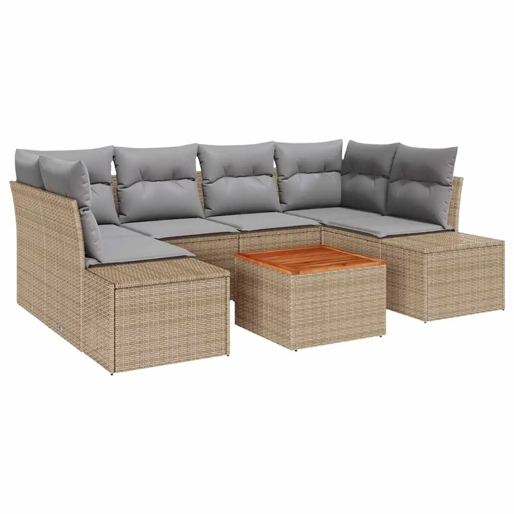 Set Divano da Giardino con cuscino 7 pcs Beige polyrattan