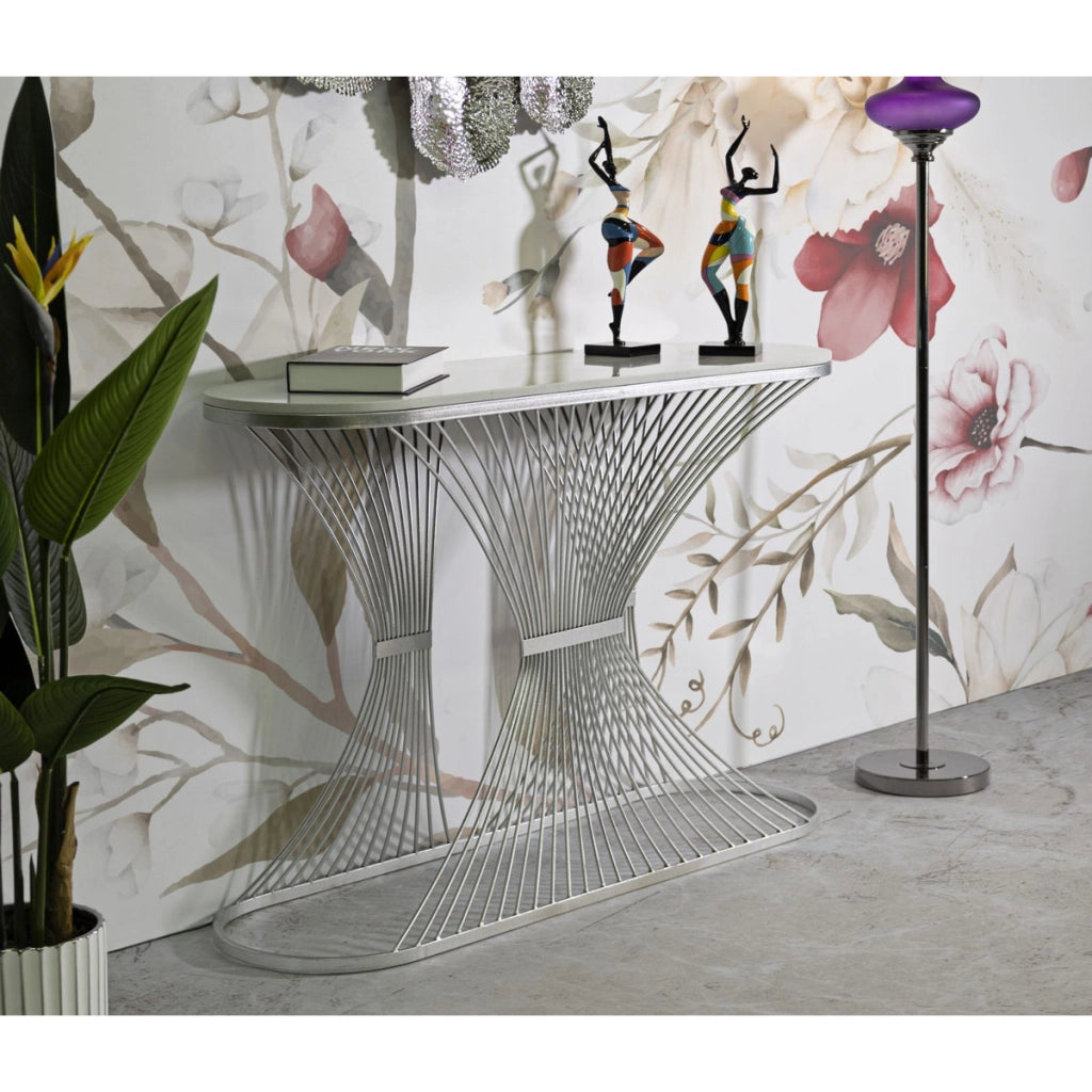 Console Stripe argento in ferro e marmo 120x35x79 cm
