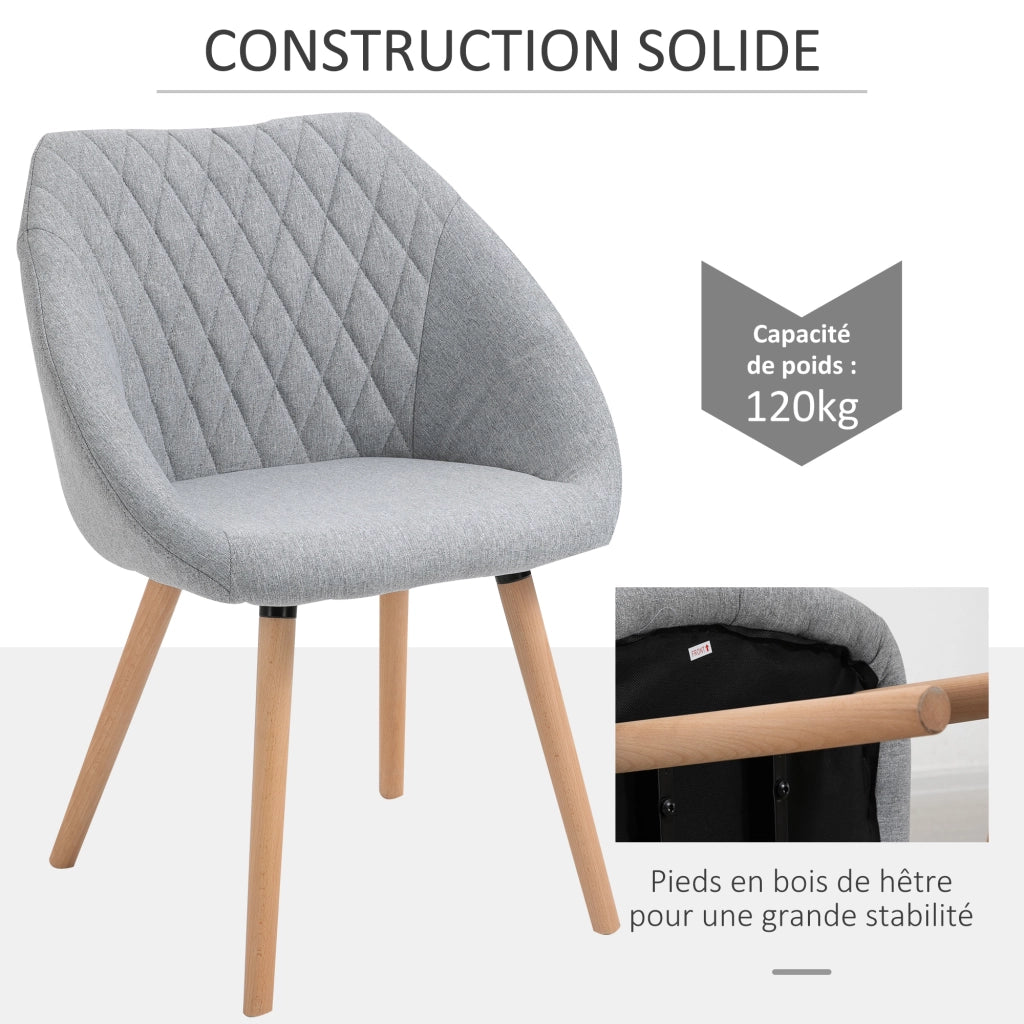 Set 2 Sedie da Pranzo Design Scandinavo ¨C Xylo ¨C Gambe Legno Faggio, Seduta Schienale Braccioli Lino Grigio