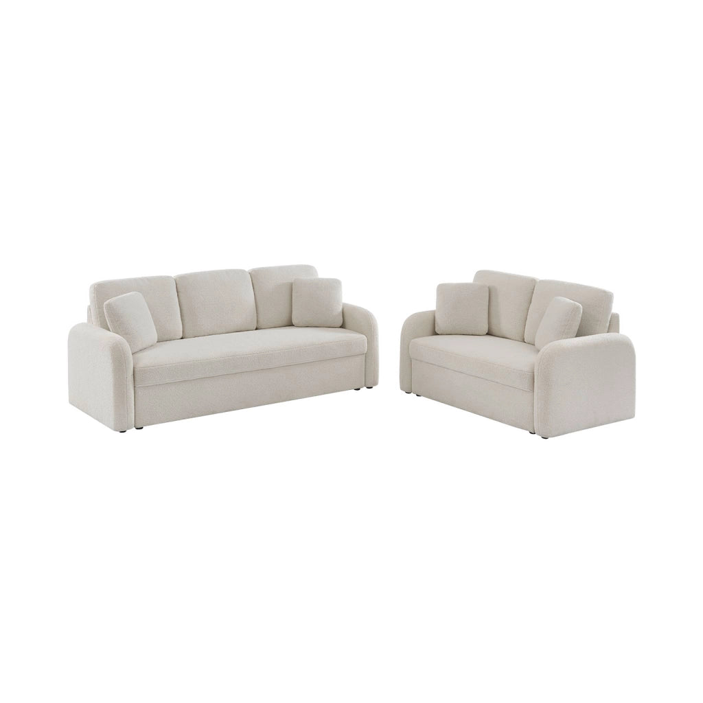 Divano in tessuto bouclé, 2 posti, crema