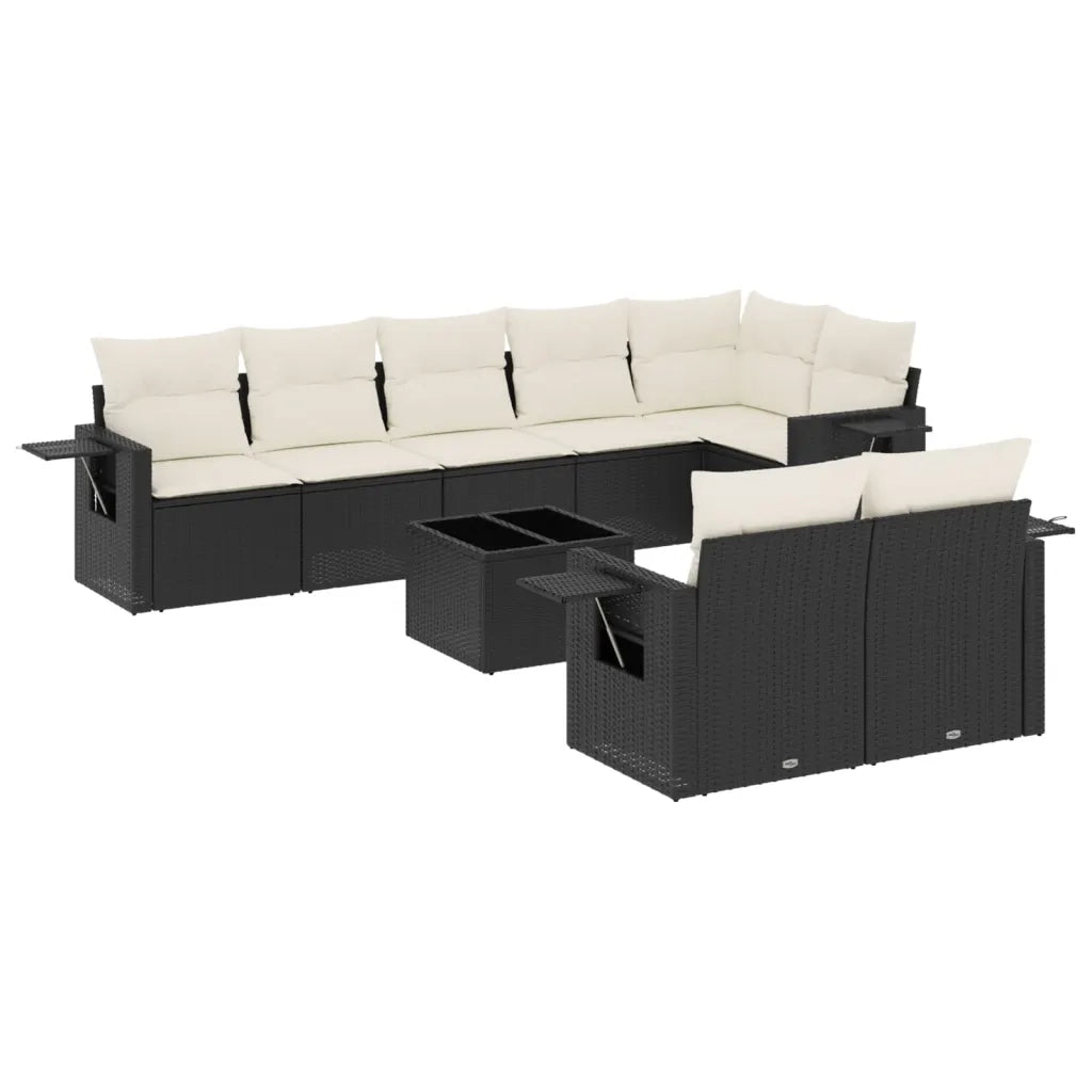 Set Divani da Giardino 9 pz con Cuscini Nero in Polyrattan 3252763