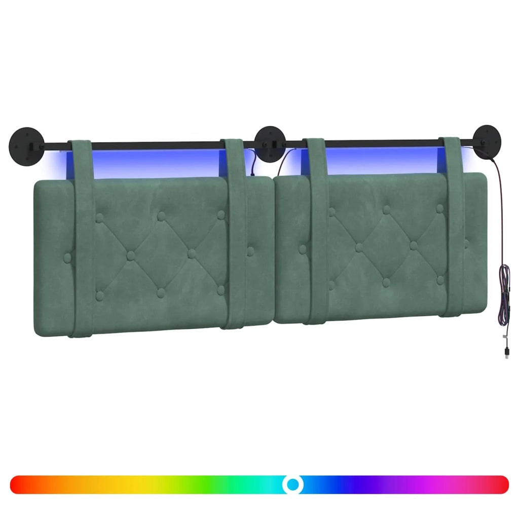 Testiera | Testata sospesa Con luce LED Verde Mare Velluto