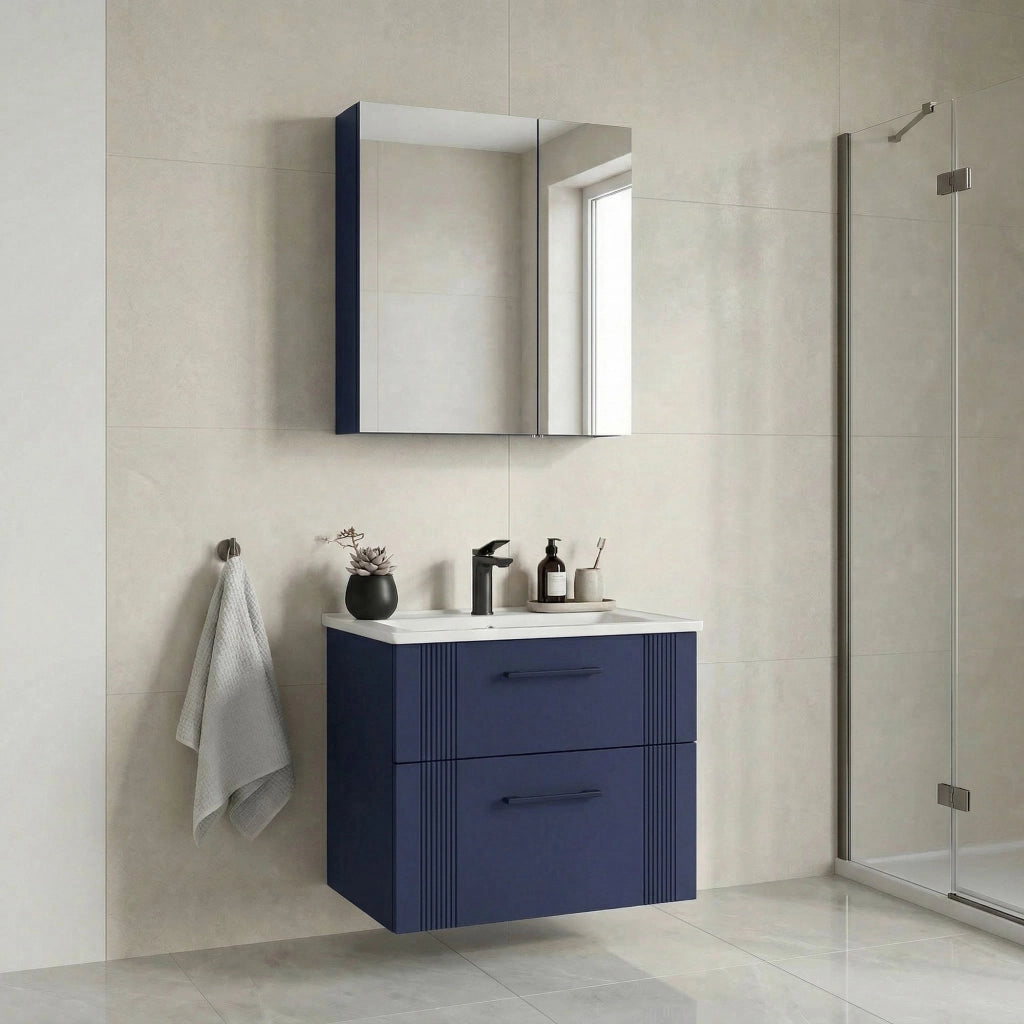 Set mobile lavabo con specchio (2 pezzi) "Bari 65 v2" - 65 x 45 x 55 cm - Blu navy opaco