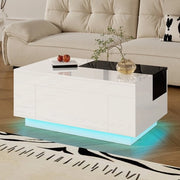 Tavolo salotto - Illuminazione LED - Estensibile - Piastra di tavolo bianco e nero - 16 colori regolabili