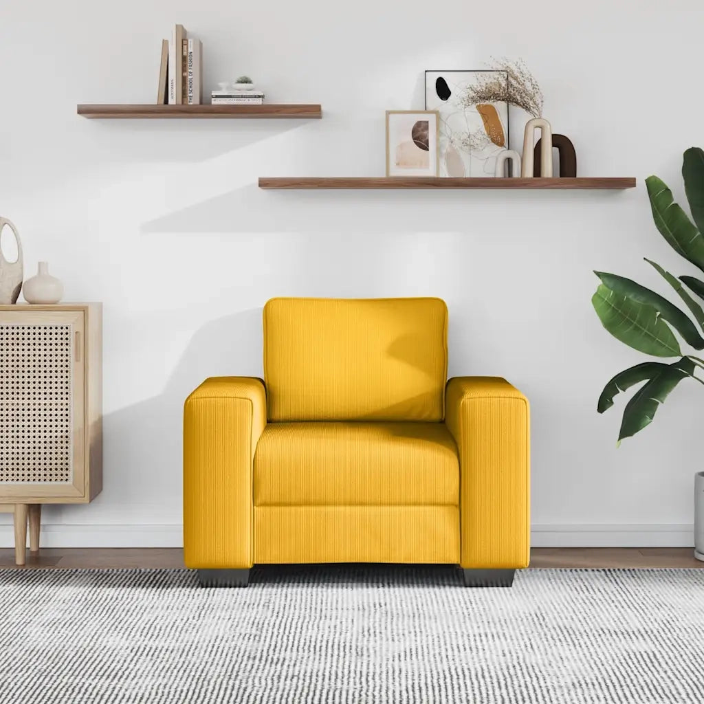 Divano Sedia-Poltrona-Sofa Relax Giallo Chiaro 60 cm in Tessuto di Velluto a Coste