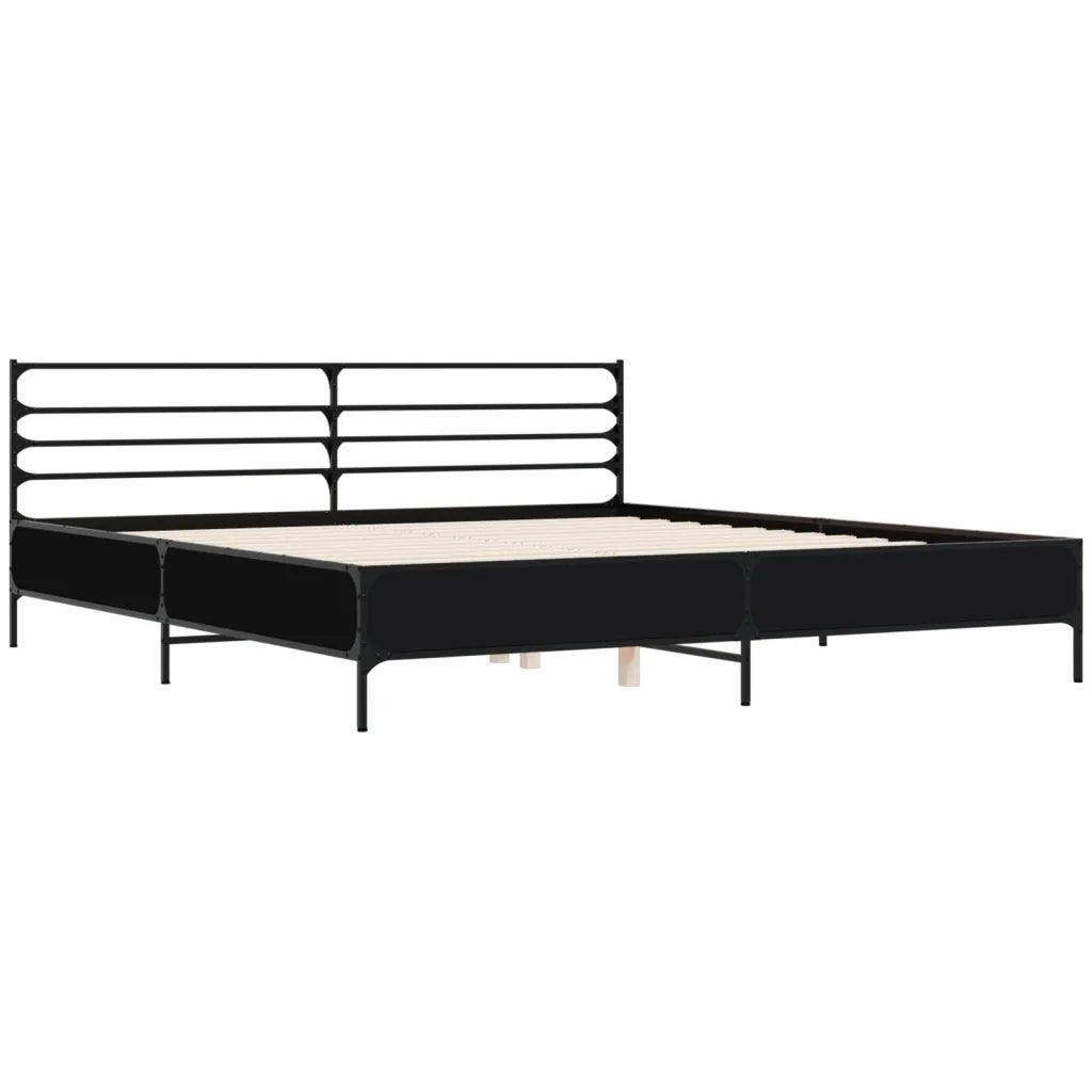 Giroletto Nero 180x200 cm in Legno Multistrato e Metallo 3280057