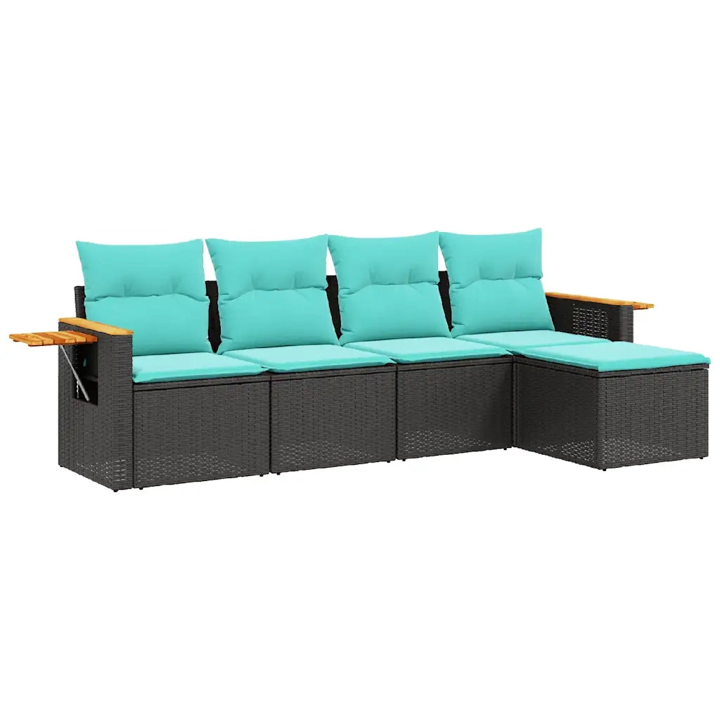 Set Divani da Giardino 5 pz con Cuscini Nero in Polyrattan