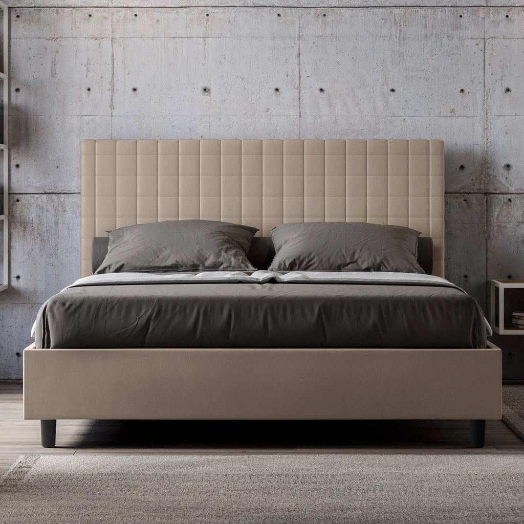 BS COM Letto matrimoniale king size contenitore imbottito 170x190 similpelle tortora