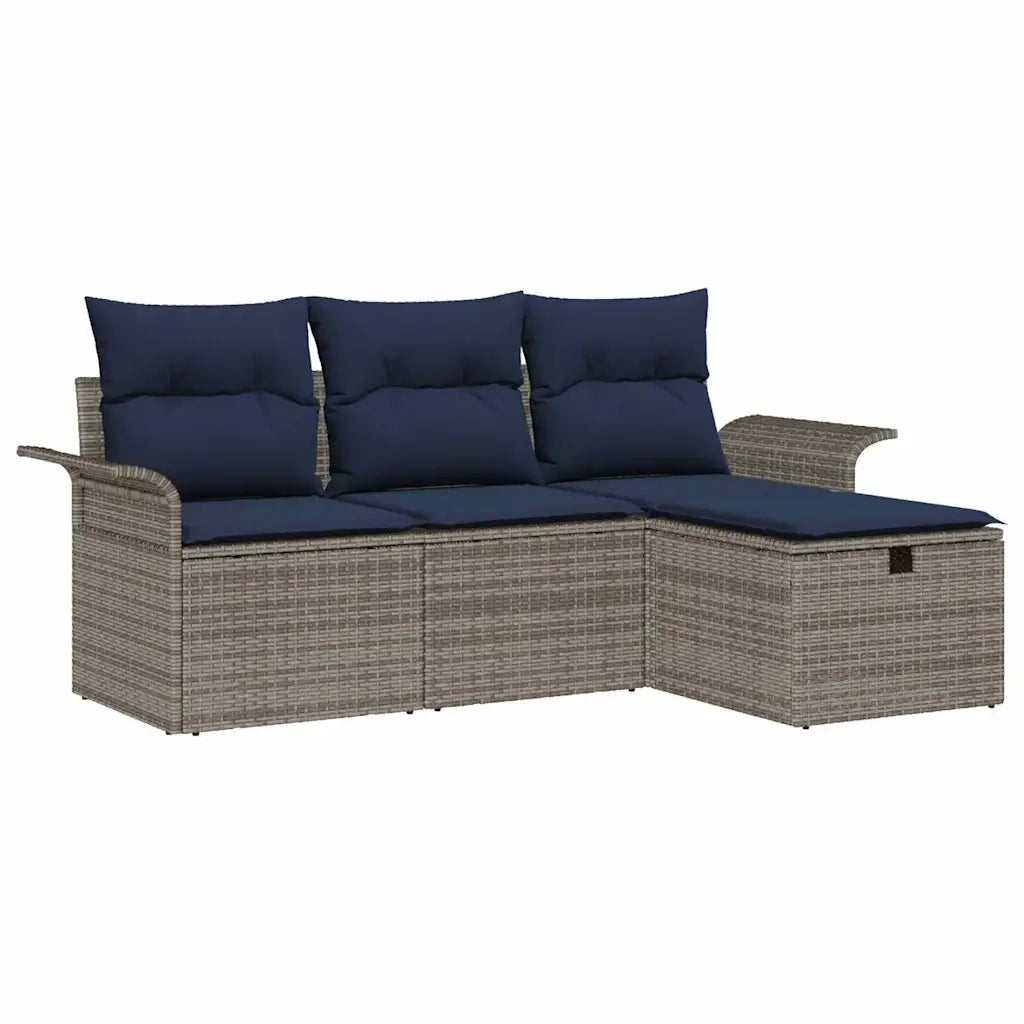 Set Divano da Giardino 4 pcs Grigio e Blu Navy polyrattan 3358854