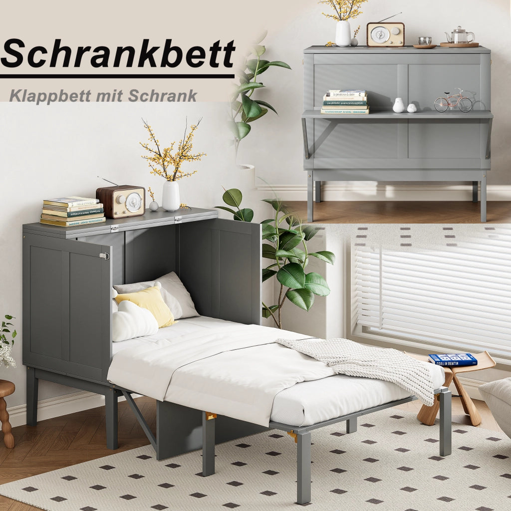 LETTO a ribalta verticale 90x200 cm Grigio in legno