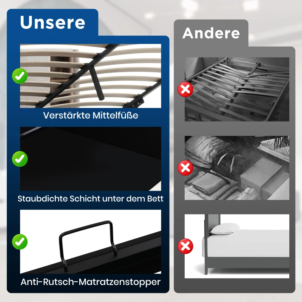 LETTO Contenitore 160x200 cm con ricarica wireless, Grigio, Cotone