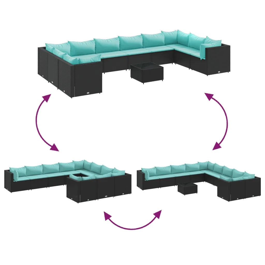 Set Divani da Giardino 11 pz con Cuscini in Polyrattan Nero