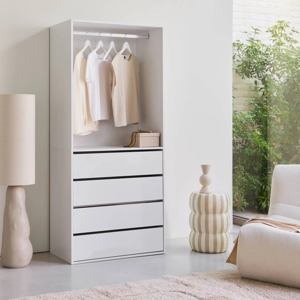 Modulo guardaroba con 4 cassetti e 1 spazio appendiabiti, bianco