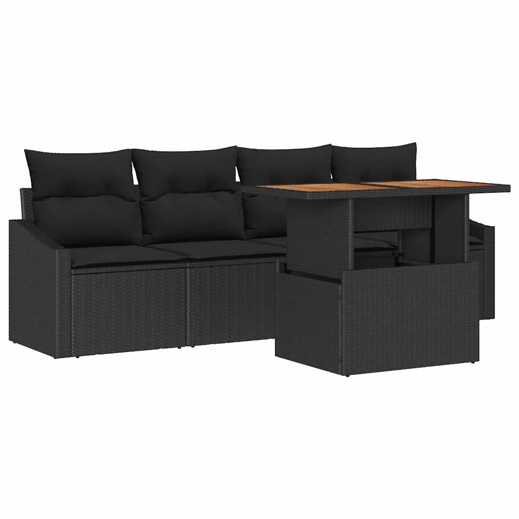 Set Divano da Giardino con cuscino 5 pcs Nero Poly Rattan 3349771
