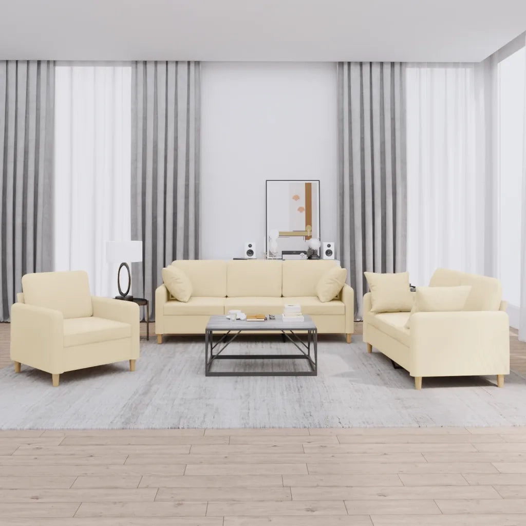 Set Divani 3 pz con Cuscini Crema in Tessuto 3202072