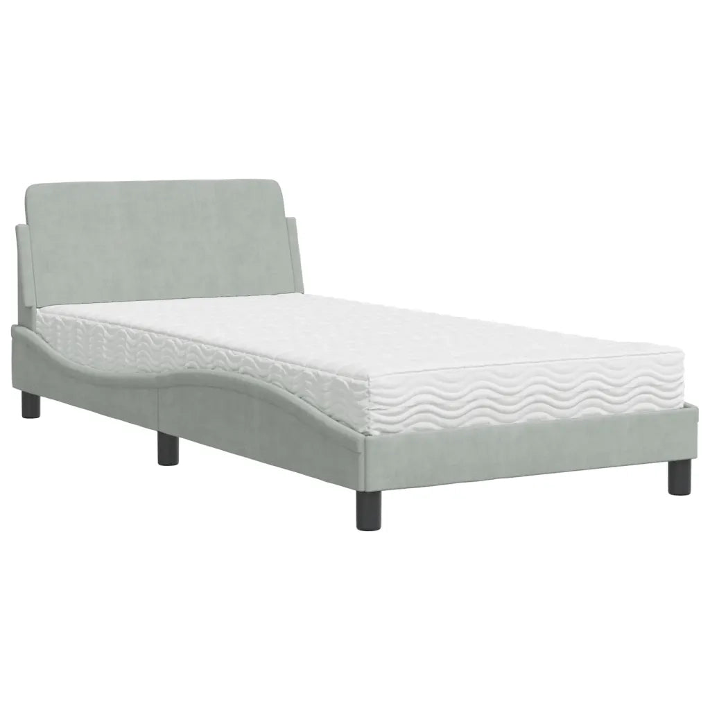 Letto con Materasso Dover Grigio Chiaro 100x200 cm in Velluto