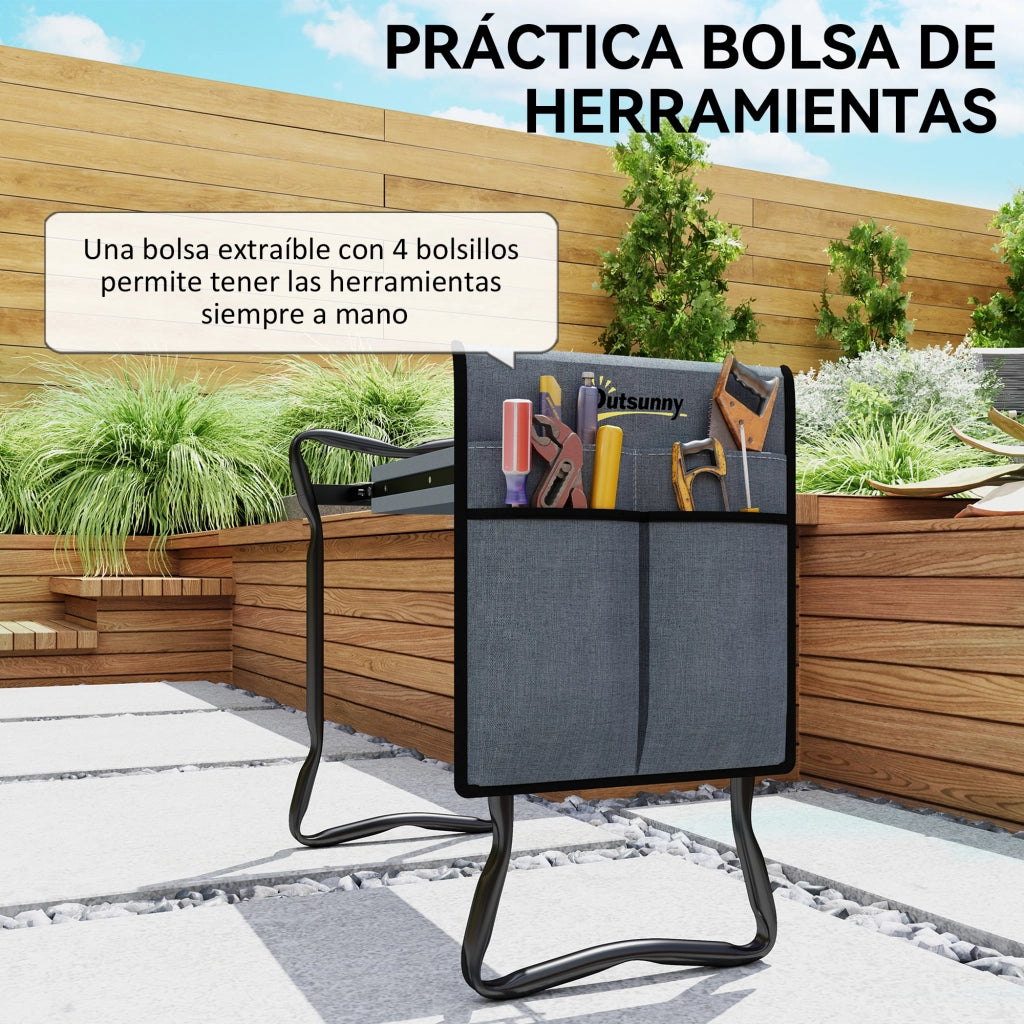 Sgabello da Giardino Pieghevole con Cuscino EVA e Borsa Attrezzi ¨C Minimal ¨C Grigio