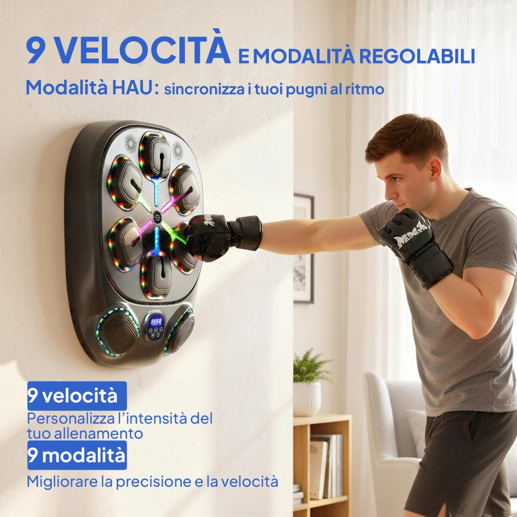 Macchina da Boxe Musicale a Parete ¨C Xylo ¨C 9 Modalit¨¤, LED, Bluetooth, 61x48x11 cm, Nero