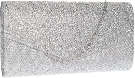 Clutch per donna con pietre di strass, argento