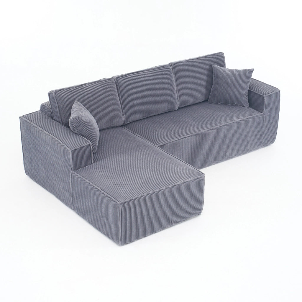 Divano Angolare 2 Posti con Chaise Longue ¨C MINIMAL ¨C Tessuto a Coste, Grigio, Morbido