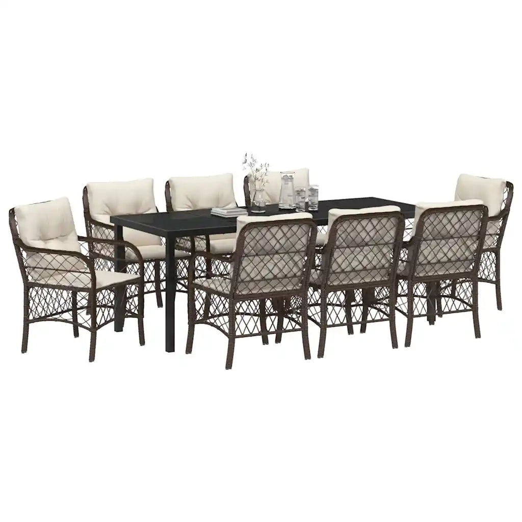 Set da Pranzo per Giardino con cuscino 9 pcs Marrone polyrattan 3380217