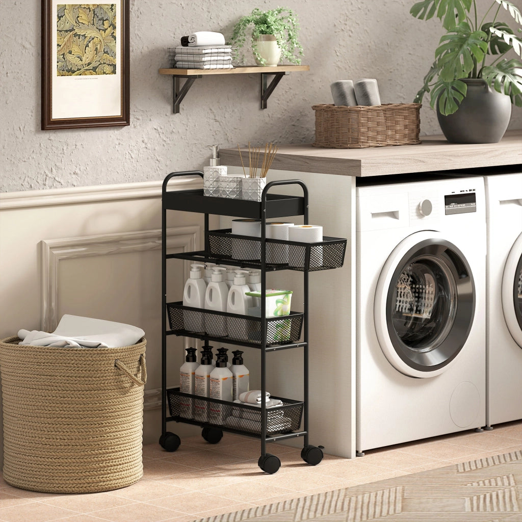 Carrello portaoggetti 4 ripiani con rotelle ¨C Xylo ¨C 3 cassetti scorrevoli metallo nero 19x43x80cm