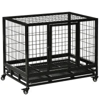 Gabbia Box per Cani Cuccioli da Interno Esterno con Rotelle 92×62×75cm