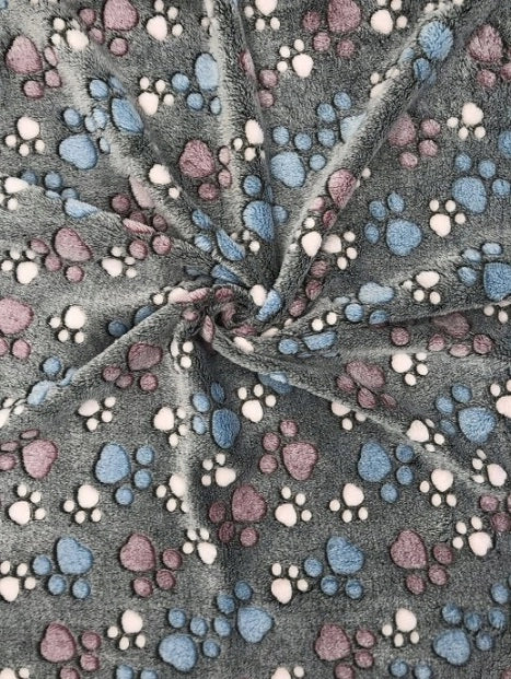 AIO FACTORY Coperta in pile 70x50 cm grigia con zampe colorate Coperta per cani