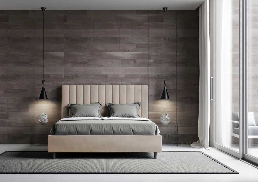 BS COM Letto una piazza e mezza con rete imbottito 130x190 microfibra sabbia
