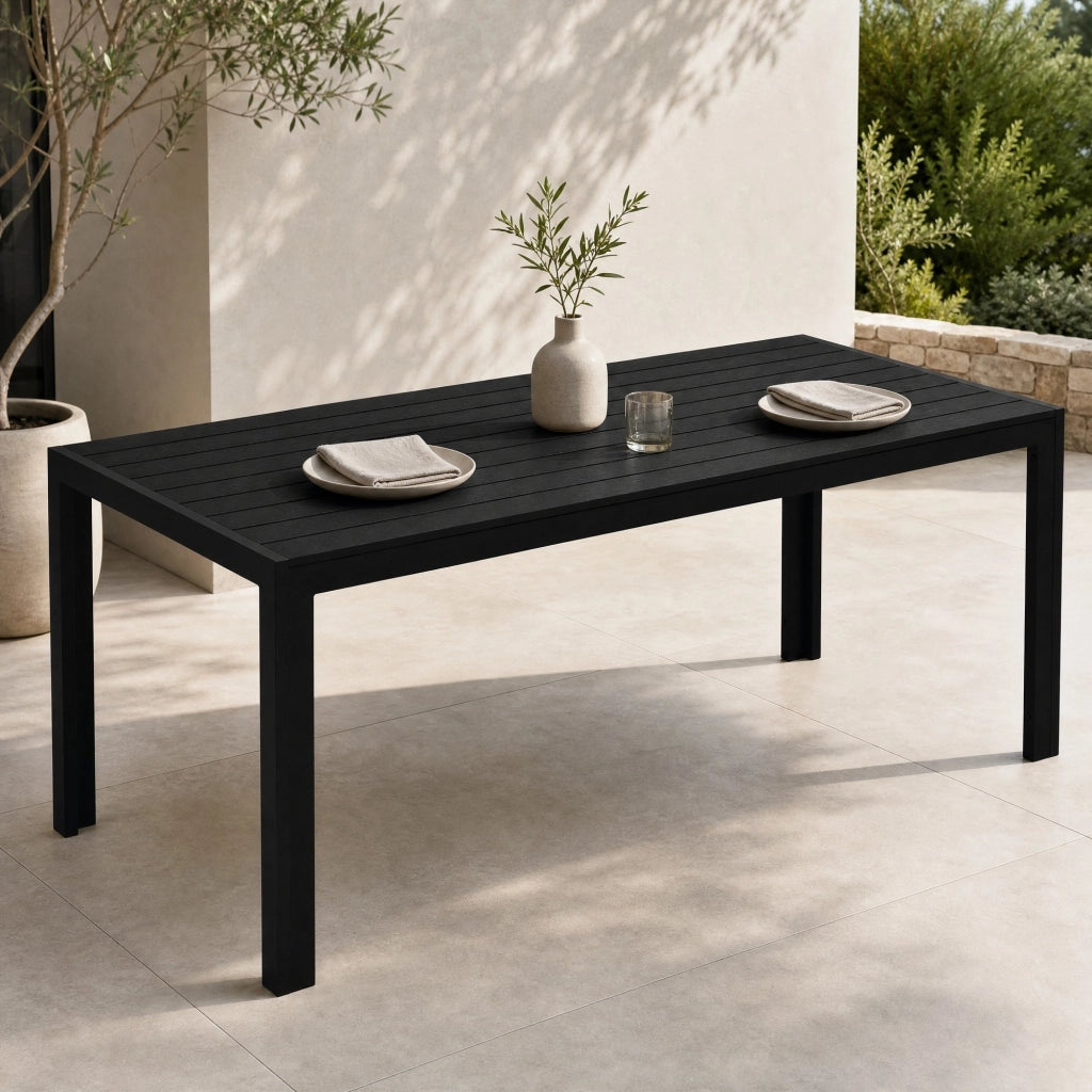 Tavolo da giardino in legno composito e alluminio, 190 x 84,5 x 72 cm, nero