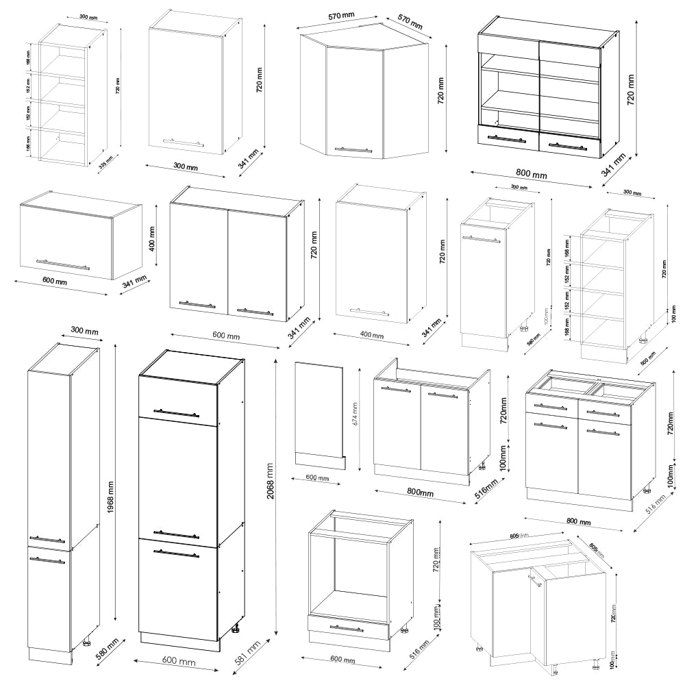 Cucina angolare completa Fame-Line Antracite rustico/Rovere dorato 347 x 46 cm senza piano di lavoro Vicco