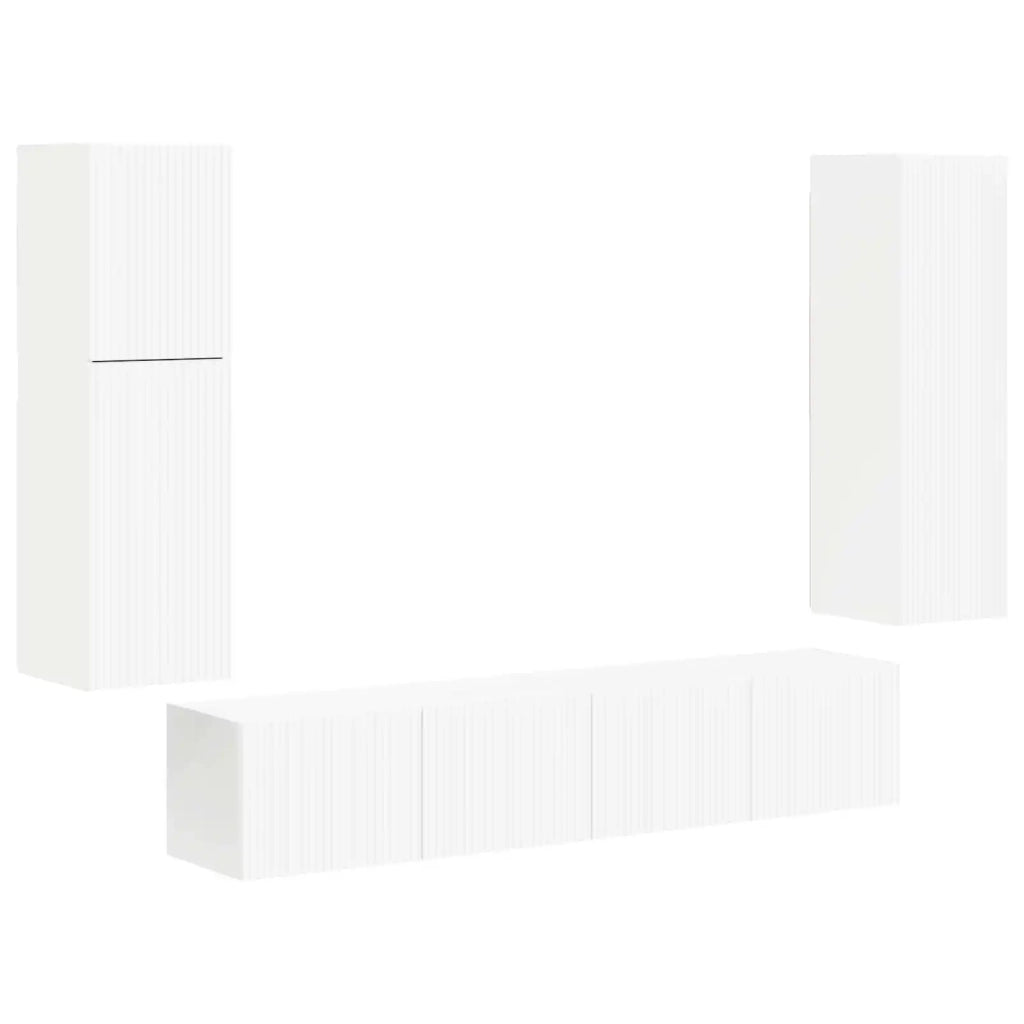 Set mobile TV Montaggio a parete 4 pz | Armadietto TV | Mobile Porta TV Bianco Legno multistrato