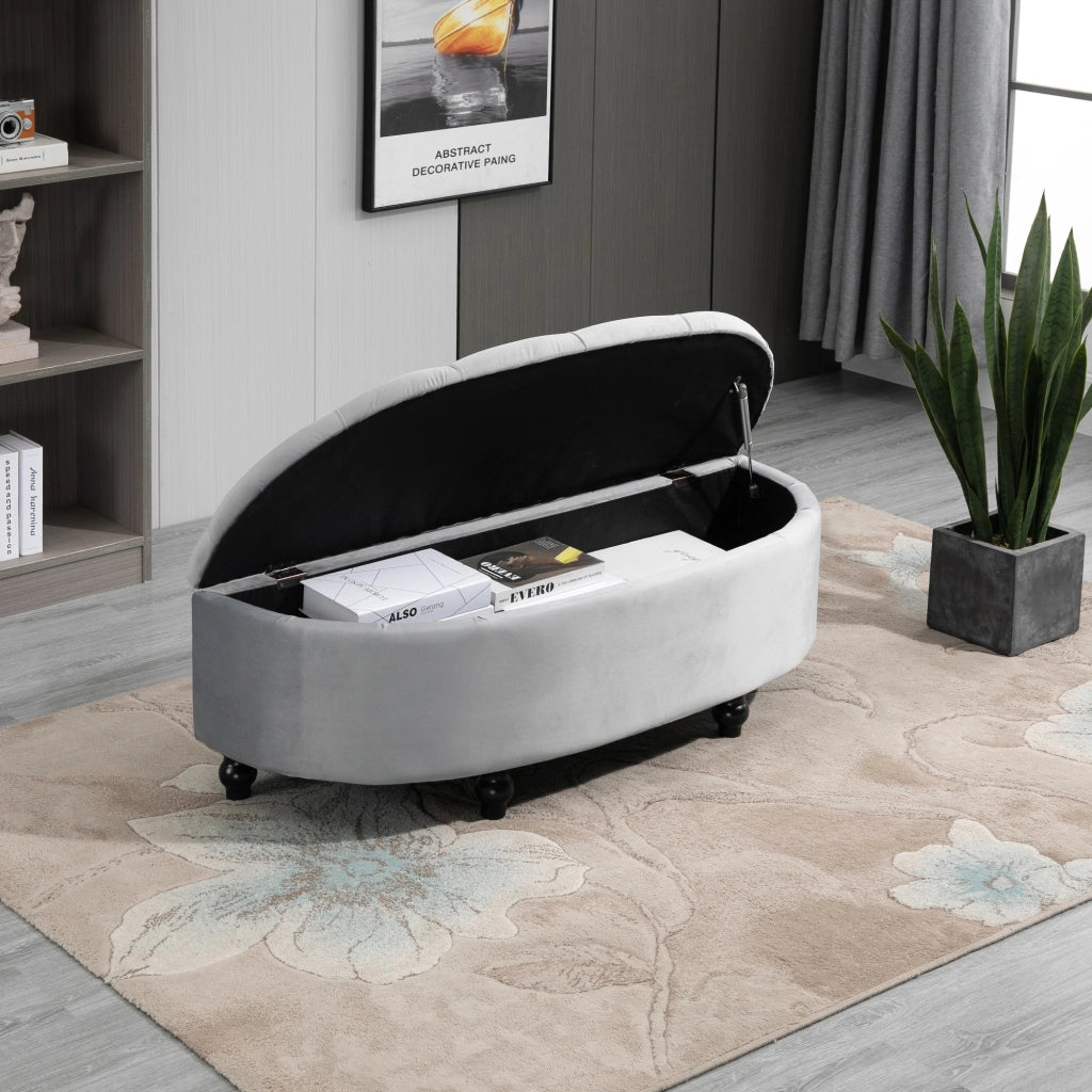 Pouf contenitore capitonn¨¦ velluto ¨C Minimal ¨C grigio 120x46x42 cm
