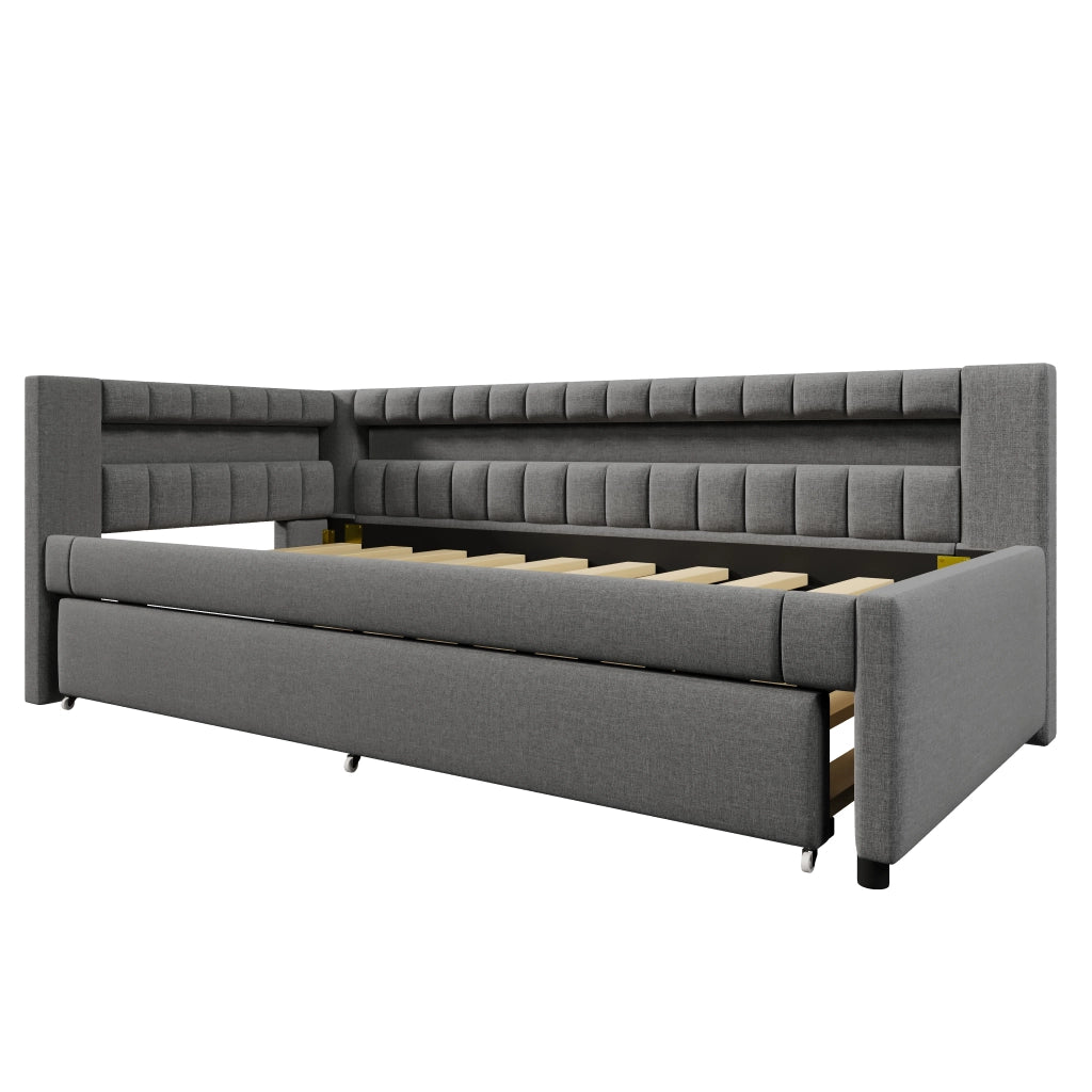 Letto a scomparsa con LED - Zephmum - 90x200cm - Grigio - Comando a distanza, USB, Tipo-C